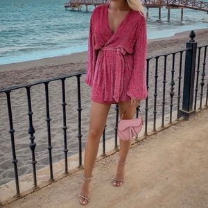 Retrofete Gabrielle Sequin Robe. Pastel Pink.